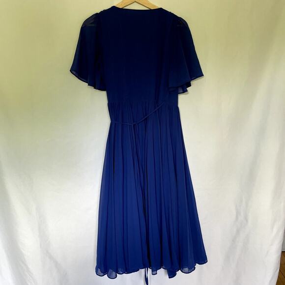 Lulus royal blue midi length wraparound dress v-neck circle skirt size XS flowy - Picture 8 of 8